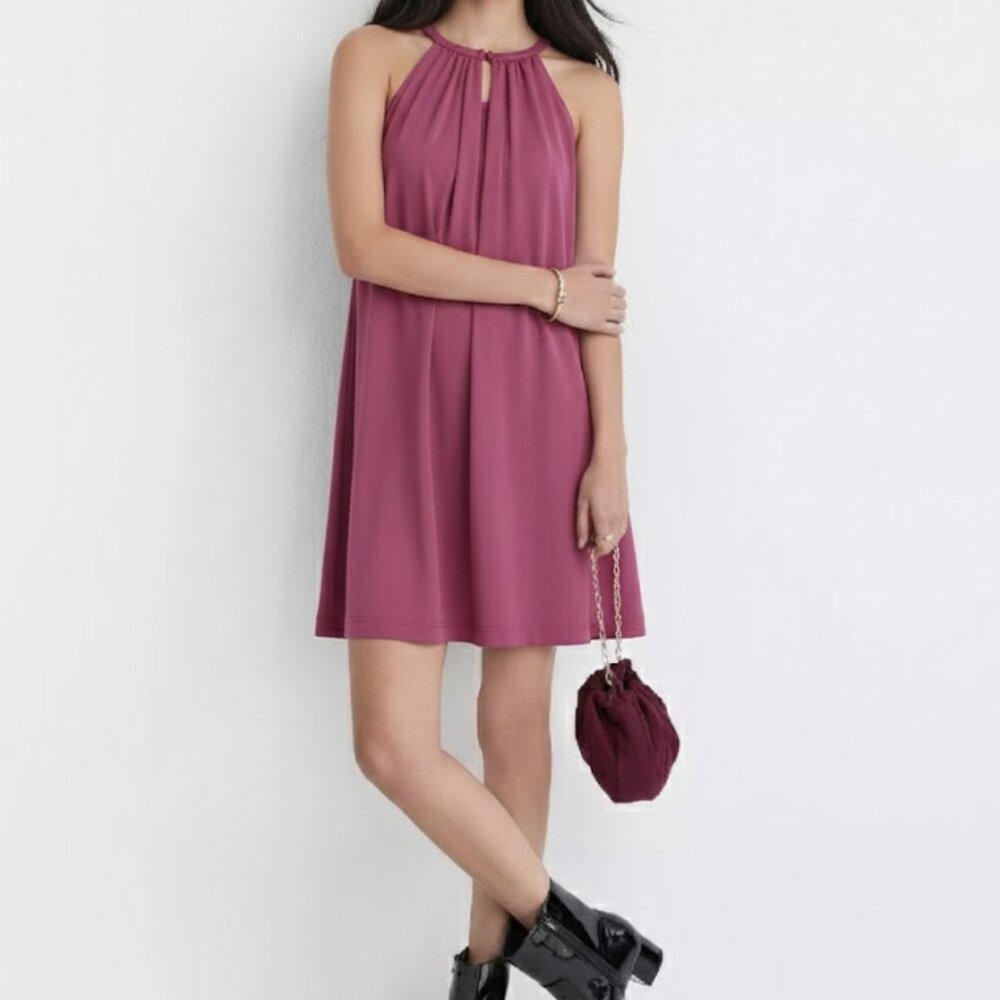 C&C California flowy mini summer dress fuchsia sleeveless halter high neck XS